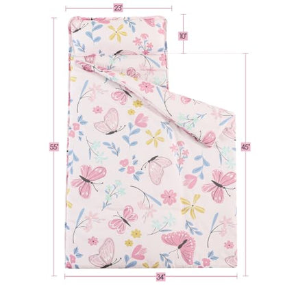 PHF Soft Toddler Nap Mat with Removable Pillow, Rollup Design Kids Sleeping Mat, Slumber Bags for Girls, 55"x23" Toddler Sleeping Bag for Daycare Preschool Travel Camping, Butterfly - color: Butterfly