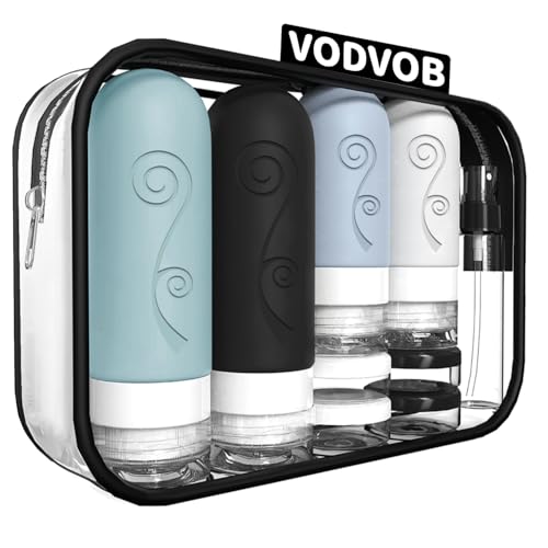 vodvob 16 Pack Travel Bottles Set for Toiletries, TSA Approved Travel Containers Leak Proof Silicone Squeezable Travel Accessories 2oz 3oz for Shampoo Conditioner Lotion Body Wash (BPA Free) (black) - color: black