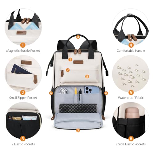 Maelstrom Laptop Backpack, Fits 15.6-17.3 Inch Travel Backpack Gift for Women Men, Waterproof College School Computer Bag, Anti-theft Business Work Bag with Luggage Strap (Black-Beige, 15.6 Inch) - color: Black-beige, size: 15.6 Inch