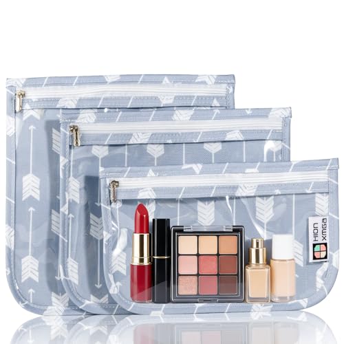HIONXMGA TSA Approved Toiletry Bag, Set of 3 Clear Travel Toiletry Bag Quart Size Zipper Travel Pouch, Waterproof Makeup Cosmetic Bag for Women Men Kids Toiletries Carry on, Arrow a - color: Arrow a