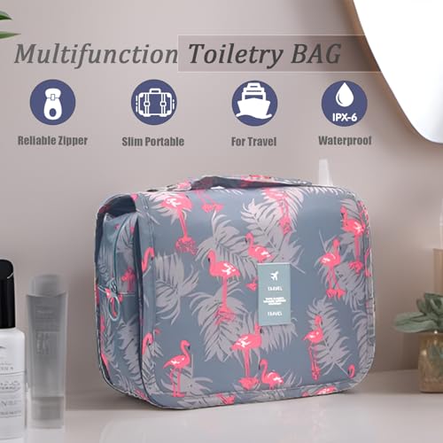 L & FY Hanging Travel Toiletry Bag Women's Cosmetic Organizer Makeup Pouch Men's Shaving Kits With Handle (Pink Flamingo) - color: Pink Flamingo, size: Compact Size