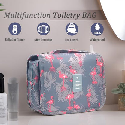 L & FY Hanging Travel Toiletry Bag Women's Cosmetic Organizer Makeup Pouch Men's Shaving Kits With Handle (Pink Flamingo) - color: Pink Flamingo, size: Compact Size