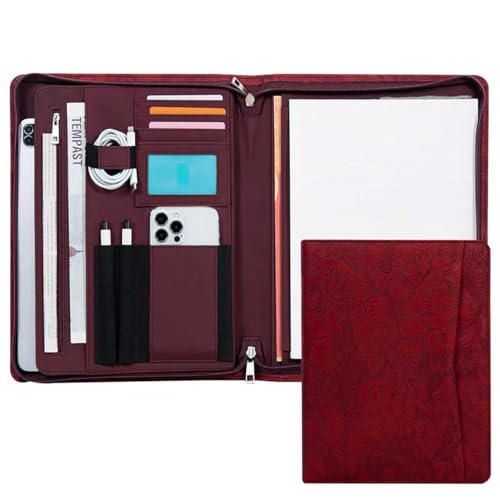 Elegant Multi-Function Leather Portfolio Organizer with A4 Notepad, Tablet and Phone Holders – Perfect for Business Professionals, Students, and Entrepreneurs – Ideal for Meetings, Conferences - color: Red