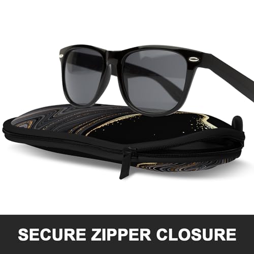 Sunglasses Soft Case, Ultra Light Portable Neoprene Zipper Glasses Case for Men Women - color: Black Gold Marble
