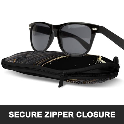 Sunglasses Soft Case, Ultra Light Portable Neoprene Zipper Glasses Case for Men Women - color: Black Gold Marble