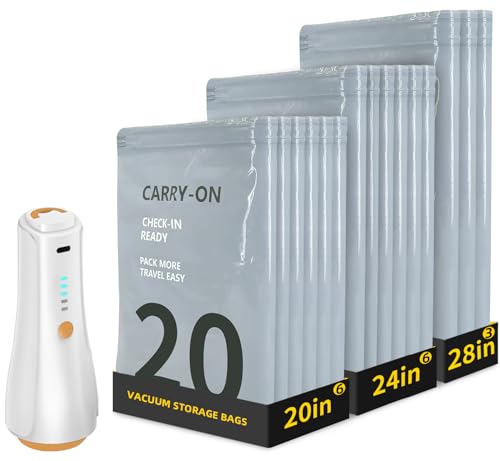 15Pack Travel Vacuum Storage Bags with Rechargeable Wireless Electric Pump - 5300Pa, 3 Sizes Space Saver Seal Bags Fit for (24/28/30 Inch) Carry on Luggage Suitcase, Travel Essentials Packing Cubes