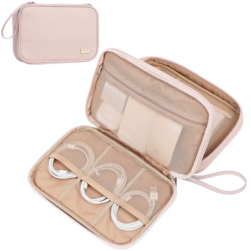 NISHEL Travel Cord Organizer Case, Double Layers Tech Electronic Bag, Essentials for Charger, Cable, Phone, Flash drive, Large, Pink - color: Pink, size: Large