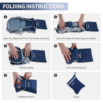 Hiking Backpack 10L/15L Small Daypack Lightweight Packable Travel Foldable Water Resistan for Women Men (Navy Blue, 15L) - color: Navy Blue, size: 15L