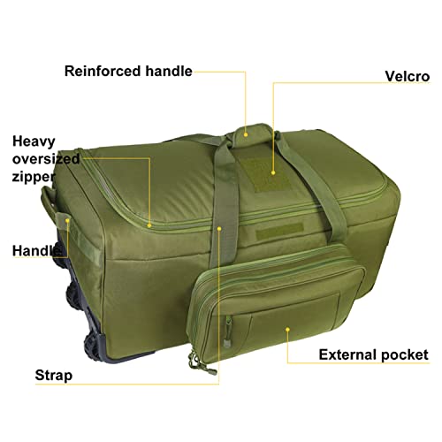 Greencity Duffel Bag Wheels Rolling Deployment Wheeled Military Suitcase Heavy-Duty Extra large deployment bag Capacity 32 Inch，Green - color: Green