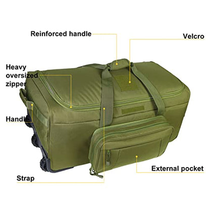 Greencity Duffel Bag Wheels Rolling Deployment Wheeled Military Suitcase Heavy-Duty Extra large deployment bag Capacity 32 Inch，Green - color: Green