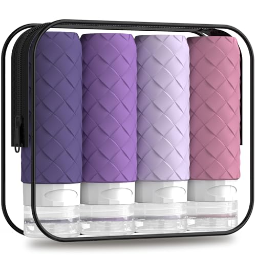 Silevoler Travel Bottles for Toiletries, TSA Approved Silicone Travel Size Containers for Toiletries, BPA Free Leak Proof Refillable Essentials Accessories, Shampoo and Conditioner Bottles (Purple) - color: Purple