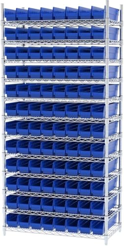 Akro-Mils 30128 Plastic Shelf Bins, Heavy Duty Storage Bins for Garage, Closet, and Drawer Organization, 18 x 4 x 4 inches, Blue, 12-Pack - color: Blue
