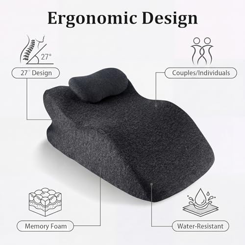 Ergonomic Contoured Support Pillow, Memory Foam Pillow, Multi-Functional Neck Back Waist Pillow for Bed Sleeping & Reading, with Removable Pillowcase Dark Gray - color: Dark Grey