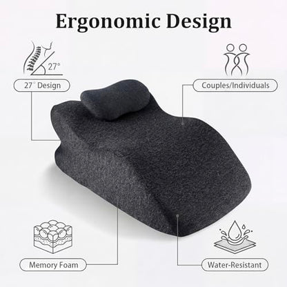 Ergonomic Contoured Support Pillow, Memory Foam Pillow, Multi-Functional Neck Back Waist Pillow for Bed Sleeping & Reading, with Removable Pillowcase Dark Gray - color: Dark Grey