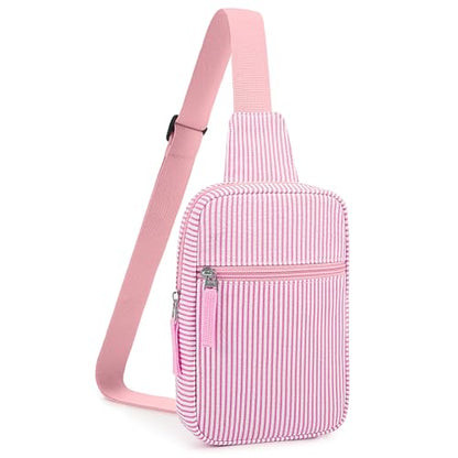 Birthday Gifts for 8 9 10 11 12 Year Old Teens Girls Kids, Fanny Pack Crossbody Bag Sling Belt Bags Purse, Dorm Travel Essentials for Girls Fashion, Preppy Tween Teen Girl Gift Trendy Stuff - color: Hot Pink Stripes