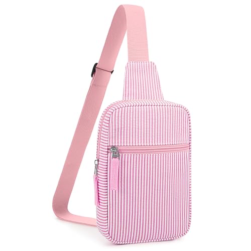 Birthday Gifts for 8 9 10 11 12 Year Old Teens Girls Kids, Fanny Pack Crossbody Bag Sling Belt Bags Purse, Dorm Travel Essentials for Girls Fashion, Preppy Tween Teen Girl Gift Trendy Stuff - color: Hot Pink Stripes