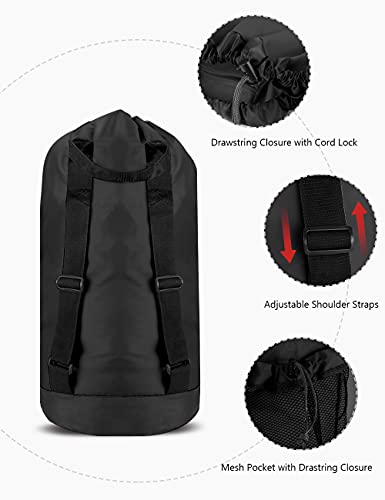 Dalykate Backpack Laundry Bag, Laundry Backpack with Shoulder Straps and Mesh Pocket Durable Nylon Clothes Hamper Bag with Drawstring Closure for College, Travel, Laundromat, Apartment - color: Black