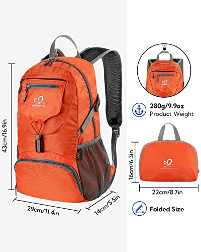 WATERFLY Small Lightweight Packable Backpack: 20l Ultra Light Foldable Travel Hiking Camping Daypack Day Pack for Man Woman - color: Orange