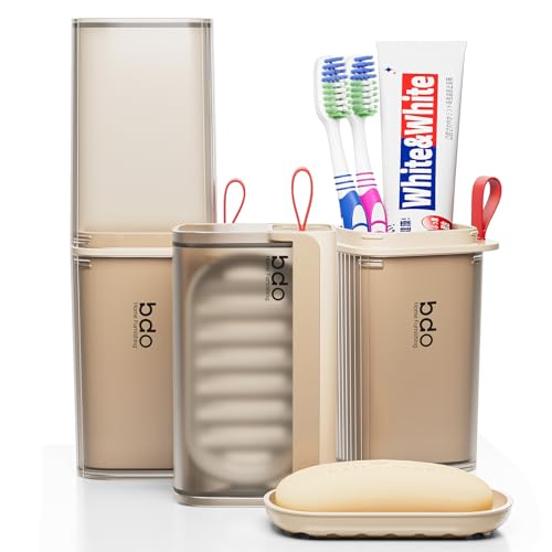 VITVITI Travel Soap Case Container, Portable Toothbrush Travel Case Dish Tray, 7.88 Inch Toothpaste Traveling Toothbrush Holder Set with Cover for Trip/Bathroom/Camping, Clear Coffee - color: Gray Coffee