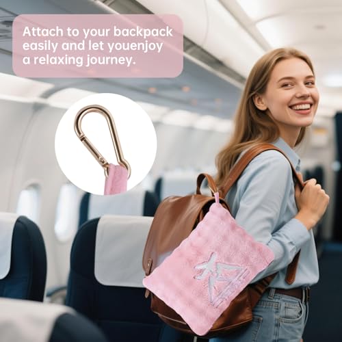 Travel Blanket and Pillow-2-in-1, Ultra-Soft&Compact, Airplane Blanket with Hand Luggage Belt and Backpack Clip,Travelers Accessories Gifts, 61x43 Inches(Pink - color: Pink