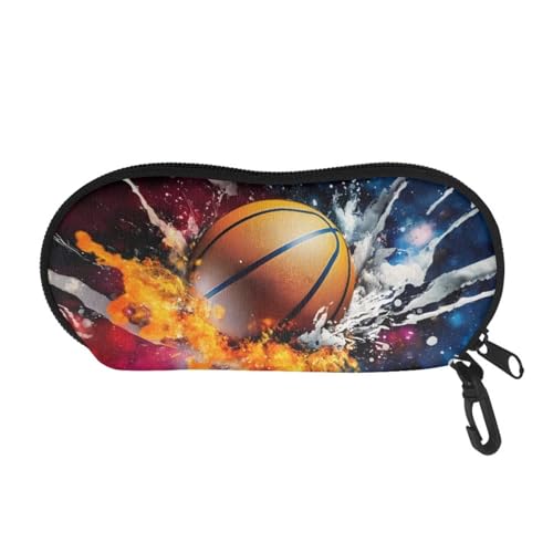 AFPANQZ Glasses Case with Carabiner Hanging Portable Neoprene Zipper Sunglasses Case Soft Lightweight - color: Basketball Flame Smoke