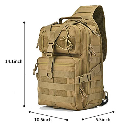 Men's Tactical Sling Bag Small Crossbody Backpack Military Rover Shoulder Pack Molle Assault Range Bag Camping Hunting - color: Brown