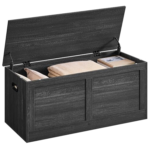 VASAGLE Storage Chest, Storage Trunk with 2 Safety Hinges, Storage Bench, Shoe Bench, Farmhouse Style, 15.7 x 39.4 x 18.3 Inches, for Entryway, Bedroom, Living Room, Charcoal Gray ULSB164B01 - color: Charcoal Gray, size: 39.4"W x 18.3"H, style: Modern