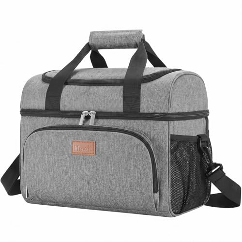 Lifewit Insulated Cooler Bag, Large Leakproof Beach Cooler, Lightweight Portable Double Layer Soft-Sided Travel Ice Chest for Camping, Kayaking, Road Trips, Grocery Shopping - color: Gray, size: 24-can