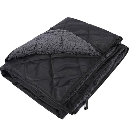 REDCAMP 50"x59" Large Warm Camping Blanket Waterproof & Windproof with Fleece Lining, Outdoor Blanket for Cold Weather Stadium Picnic Travel, Machine Washable Black - color: Black&grey/50"x59"