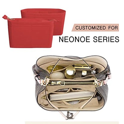 Felt Tote Bag organizer with Zipper Small Purse Organizer Insert With 2 Packs fits NeoNoe Series,Red - color: Red