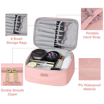MAANGE Travel Makeup Bag - Large Makeup Bag with 2pcs Small Makeup Bag Portable Leather Cosmetic Bag Toiletry Bag Make Up Bags for Women and Girls (Pink) - color: Pink