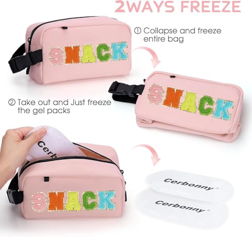 Freezable Lunch Bag,Freezable Snack Bag,Mini Cooler Bag for Travel/Work/School,Small Insulated Bag,Small Cooler Lunch Box with Ice Packs,Insulated Snack Bag,Freezable Snack Box with Handle Buckle - color: Pink-snack