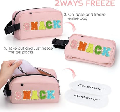 Freezable Lunch Bag,Freezable Snack Bag,Mini Cooler Bag for Travel/Work/School,Small Insulated Bag,Small Cooler Lunch Box with Ice Packs,Insulated Snack Bag,Freezable Snack Box with Handle Buckle - color: Pink-snack