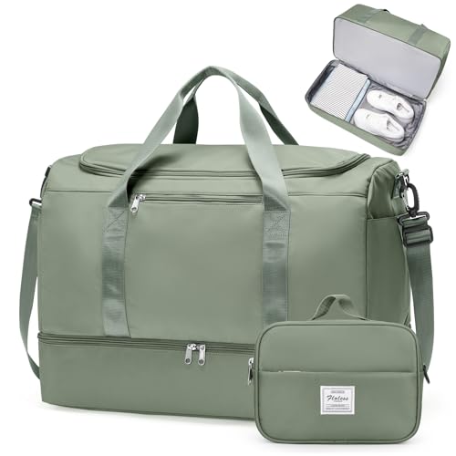 Extra Large Travel Duffle Bag,Carry on Overnight Weekend with with Shoes Compartment & Toiletry Bag,Weekender Bags for Women for Travel Business Trips Sport Hospital - color: W-Olive Green with Toiletry Bag, size: Extra Large
