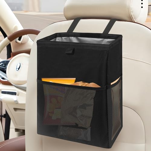 Homelove Hanging Car Trash Can with 4 Storage Pockets, Waterproof Leakproof Oxford Auto Garbage Bag, Adjustable Garbage Bag, Foldable Car Trash Bin Fit for Truck, SUV, Home, Office - color: Black-B