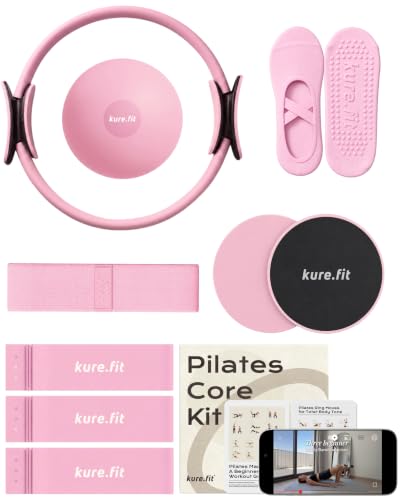 Pilates Kit for Women – Home Pilates Equipment Set with Ring, Ball & Resistance Bands | Pilates Starter Kit with Accessories in Gift Box - color: Pink, style: Core Kit - 10PC