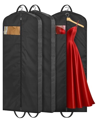 MISSLO 54" Garment Bags for Travel for Women Waterproof Dress Bags for Gowns Long Dress Cover for Gowns, Coats, Suits, Black, 3 Packs - size: 54 inch