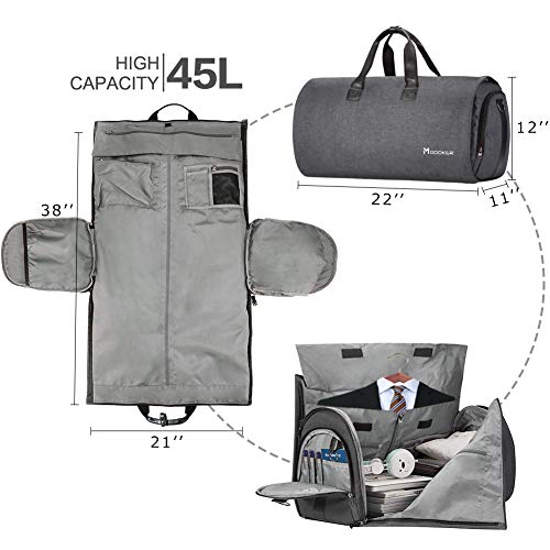 Modoker Convertible Garment Bag with Shoulder Strap, Carry on Garment Duffel Bag for Men Women - 2 in 1 Hanging Suitcase Suit Travel Bags, Black - color: Black