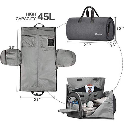 Modoker Convertible Garment Bag with Shoulder Strap, Carry on Garment Duffel Bag for Men Women - 2 in 1 Hanging Suitcase Suit Travel Bags, Black - color: Black