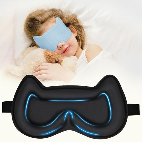 Kids Sleep Mask: 3D Contoured Cup Eye Mask, Blindfold with Adjustable Strap, Kids Eye Cover for Boys, Girls, Teens, Pressure-Free with Memory Foam Face Mask (Blue) - color: Blue
