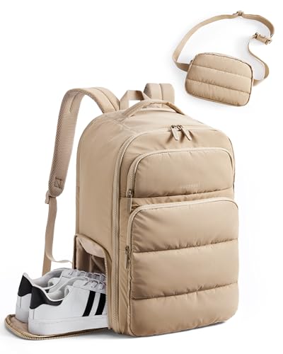 BAGSMART 35L Travel Backpack Women, 17.3 Inch Carry On Backpack Flight Approved, Personal Item Backpack Travel Bag, Water Resistant Casual Daypack, Desert - color: Desert
