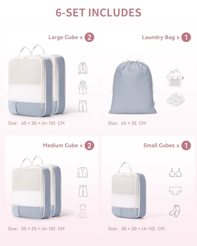 Narwey 6 Set Compression Packing Cubes for Travel, Lightweight Expandable Luggage Organizer Bags, Durable Space Saver Bags (Grey) - color: Grey