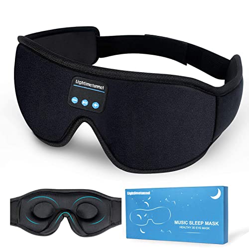 Sleep Headphones, Bluetooth 5.0 Wireless 3D Eye Mask, Lightimetunnel Washable Sleeping Headphones for Side Sleepers With Adjustable Ultra Thin Stereo Speakers Microphone Hands Free for Insomnia Travel - color: Black