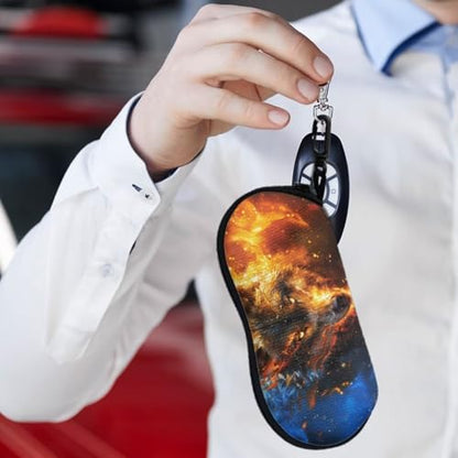 AFPANQZ Glasses Case with Carabiner Hanging Portable Neoprene Zipper Sunglasses Case Soft Lightweight - color: Cool Flame Wolf