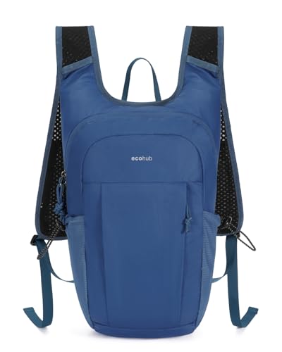 ECOHUB 15L Lightweight Packable Hiking Backpack for Travel, Small Daypack with Chest Strap & Phone Pocket, Water Resistant Foldable Backpack for Men Women - color: Blue