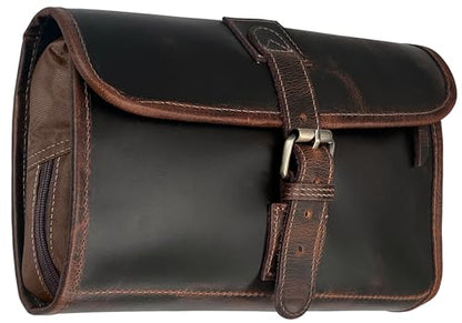 RUSTIC TOWN Leather Hanging Toiletry Bag for Men - Travel Shaving Dopp Kit - Bathroom Shower Toiletries Organizer - Leather Makeup Cosmetic Bag for Women - color: Walnut Brown