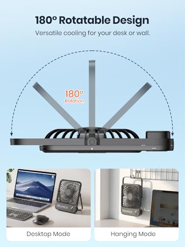 Warmco 10000mAh Portable Travel Fan 7-inch, Up to 24H Runtime, Ultra-thin Quiet Rechargeable Battery Powered Desk Fan with Digital Display for Camping, Office, Bedroom, Cruise Essentials - color: Black