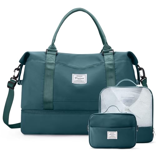 Weekender Bags for Women,Travel Duffle Overnight Bag with Shoe Compartment,Personal Item Carry On Bag,Peacock Blue,Extra Large,3 Pcs Set - color: A-Peacock Blue-3Pcs-0022, size: Extra Large