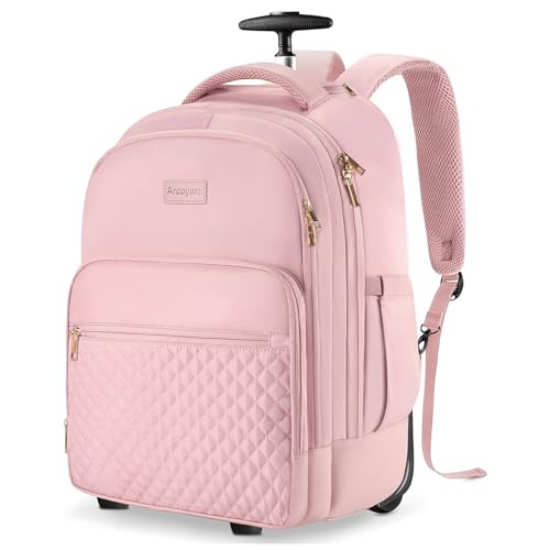 Arcoyard Rolling Backpack Carry On Luggage For Adults With Wheels, 40L Wheeled Backpack For Women, Travel Roller Backpack, Rolling Bag, Pink - color: Pink, size: 17-inch