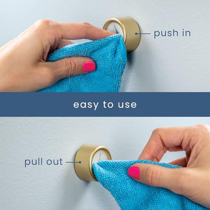 S&T INC. Round Adhesive Push Towel Hooks for Kitchen, Hand and Dish Towels, Brushed Gold, 4 Pack - color: Gold